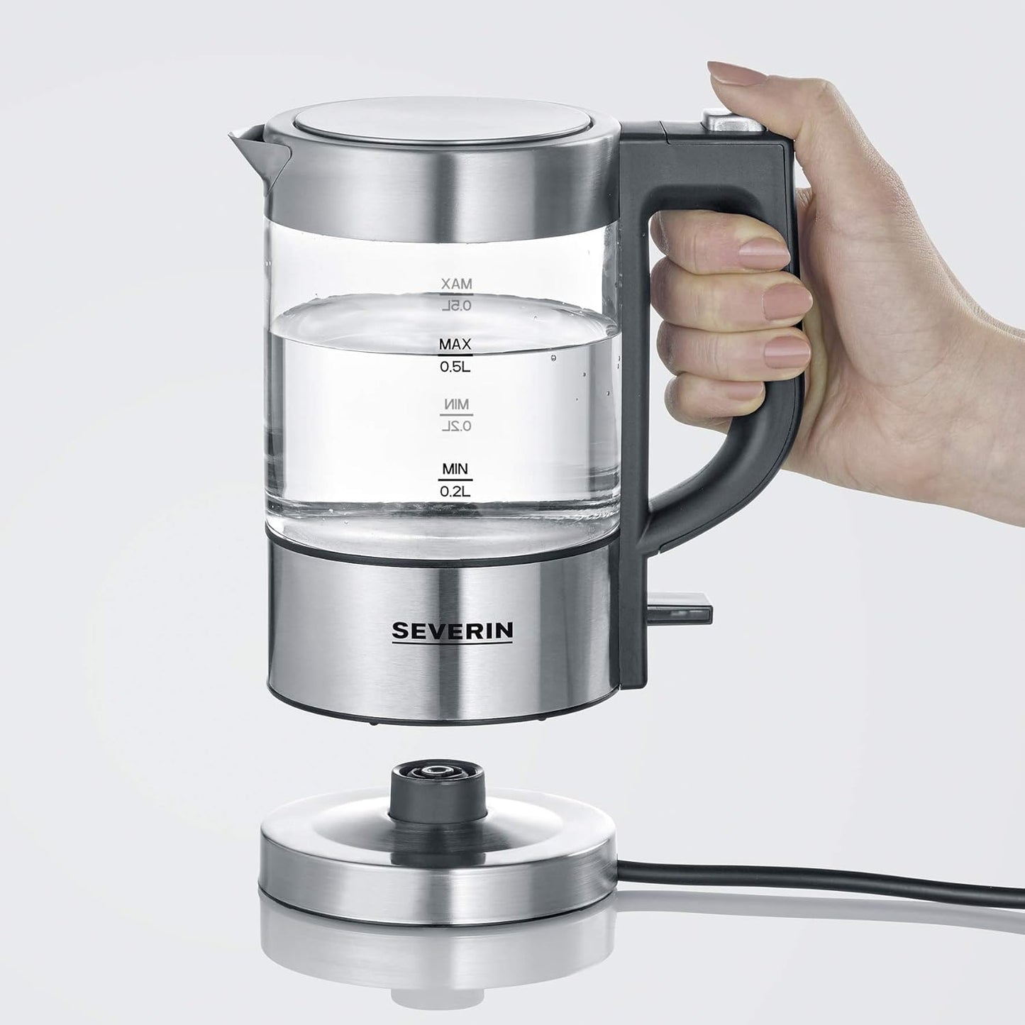 SEVERIN Mini Glass Kettle 0.5L Stainless Steel Black Compact