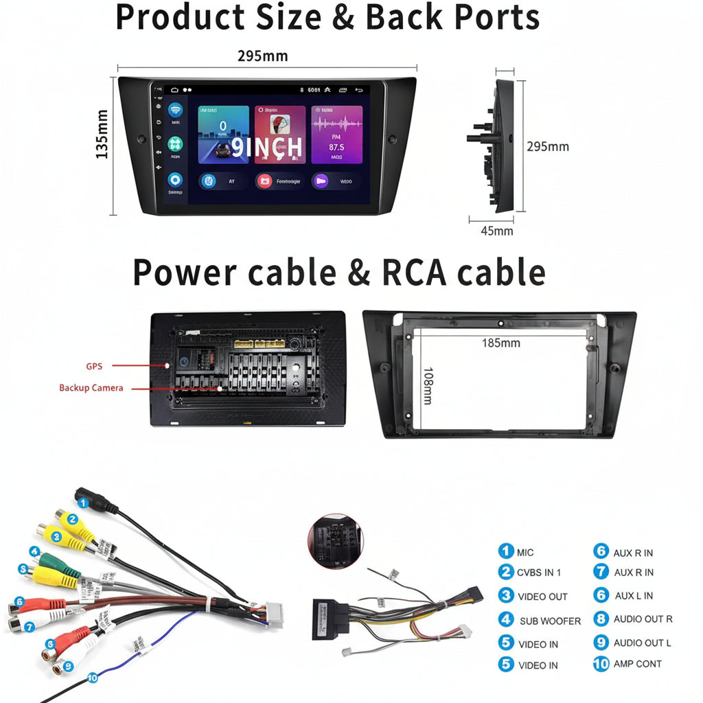 Camecho Android 10 Double Din Car Stereo for BMW E90/E92/E93