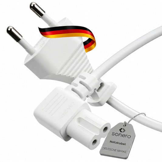 Sonero Euro Plug to 90° IEC C7 Power Cable 1.5m White