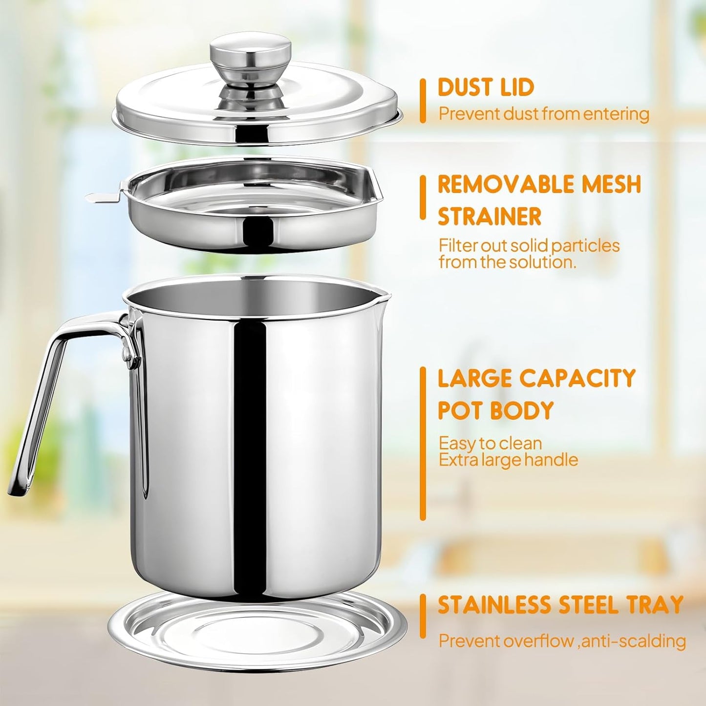 Chihee 2L Stainless Steel Oil Strainer Pot with Fine Mesh and Non‑Slip Base