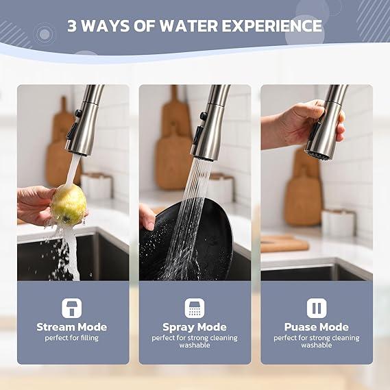 Modern Stainless Steel Kitchen Faucet with High Curved Spout, Complete Kit - Gomix Brands Outlet