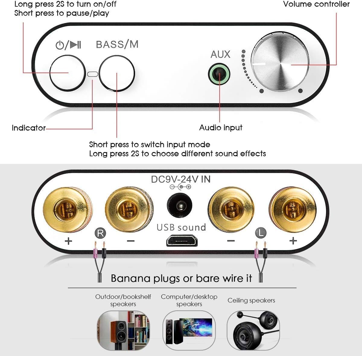 Nobsound NS-10G Bluetooth 5.0 2‑Channel Mini Amplifier 50W×2 (Black)