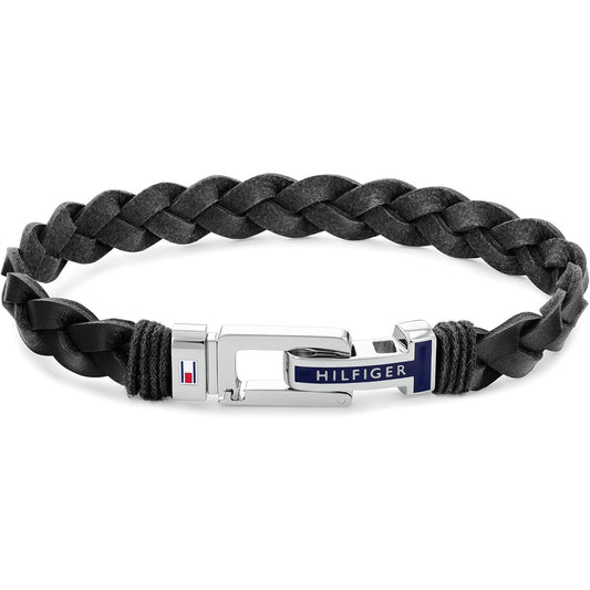 Tommy Hilfiger Stainless Steel Black Leather Braided Bracelet