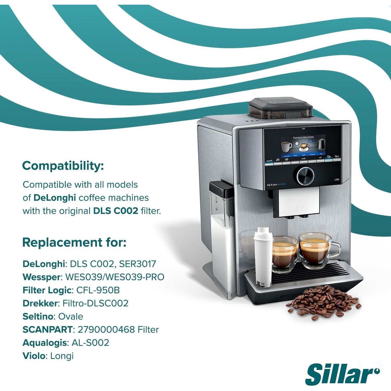 Sillar 6-Pack DeLonghi Coffee Machine Water Filter – Premium Carbon