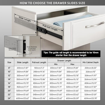 AOLISHENG 200mm Heavy-Duty Ball Bearing Drawer Slides, Black, 45kg