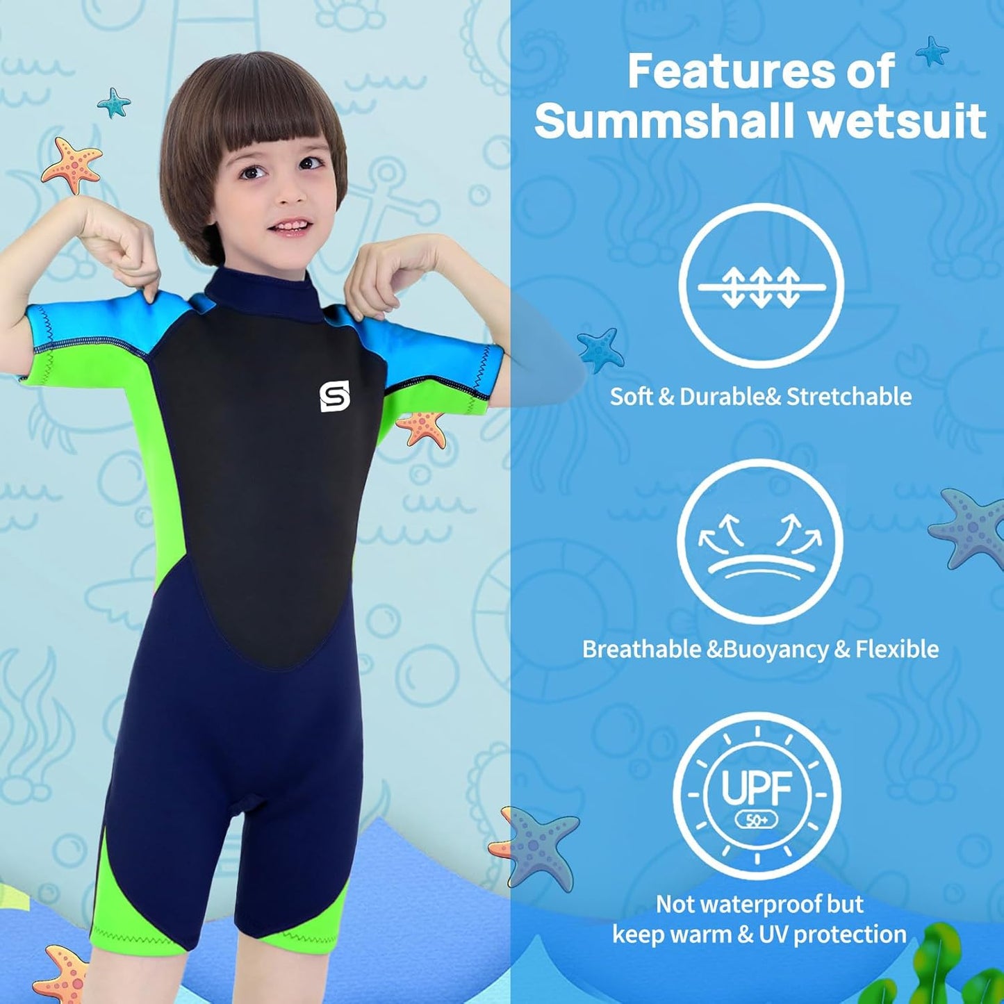 Summshall Kids 2mm Ultra Elastic Neoprene Full-Body Wetsuit