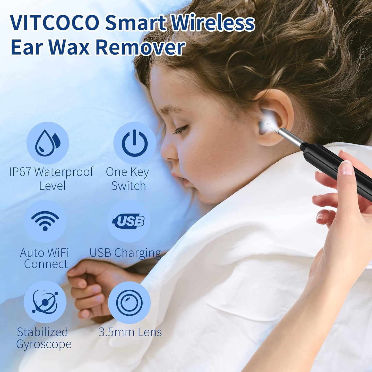 VITCOCO Wireless Ear Wax Removal Otoscope with 1296P HD Camera