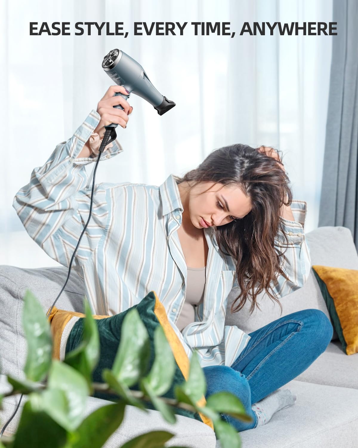 Ionic Hair Dryer with Diffuser & Comb Attachments, 2 Speed Professional