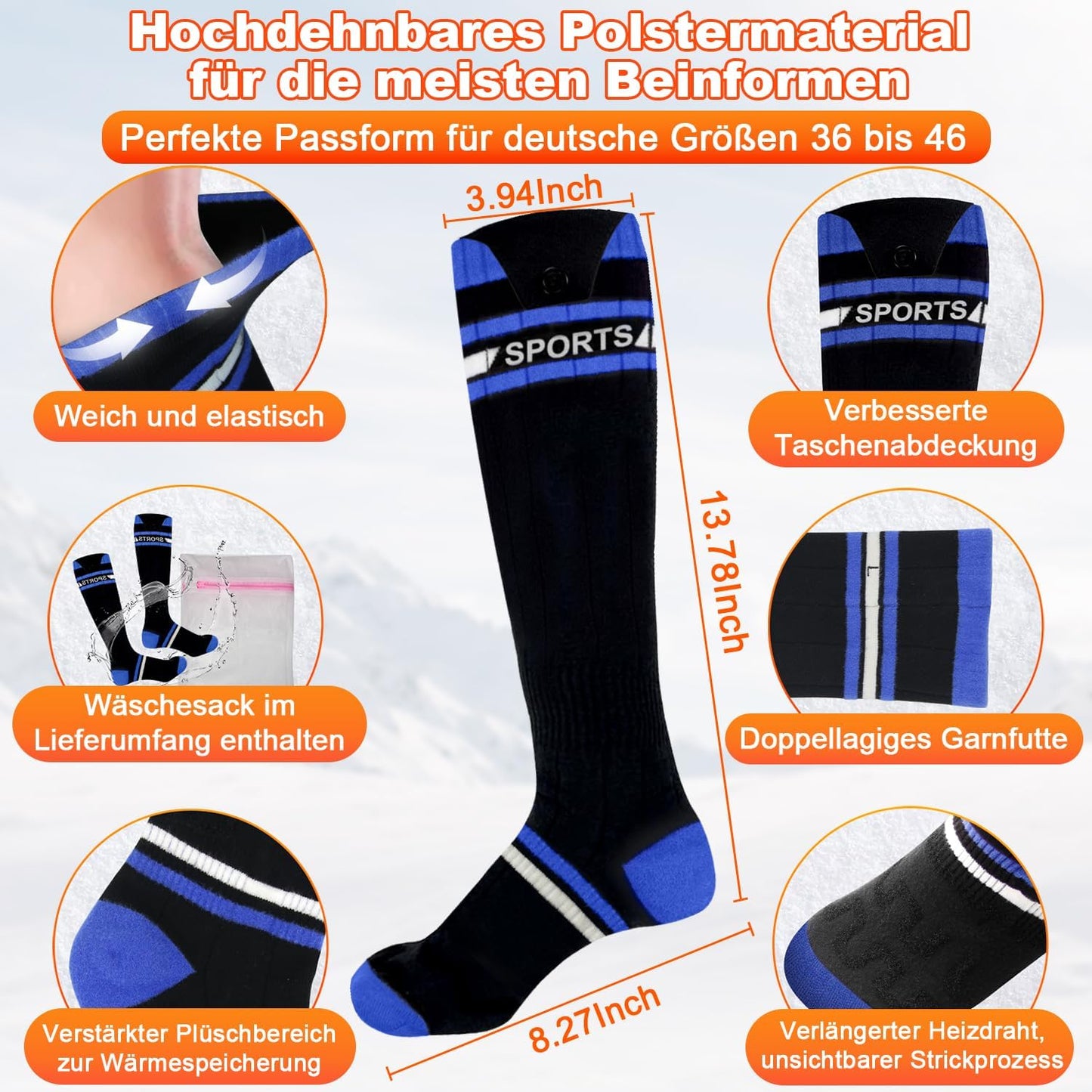 VICEPLUS Heated Ski Socks with 8000mAh Battery and App Control