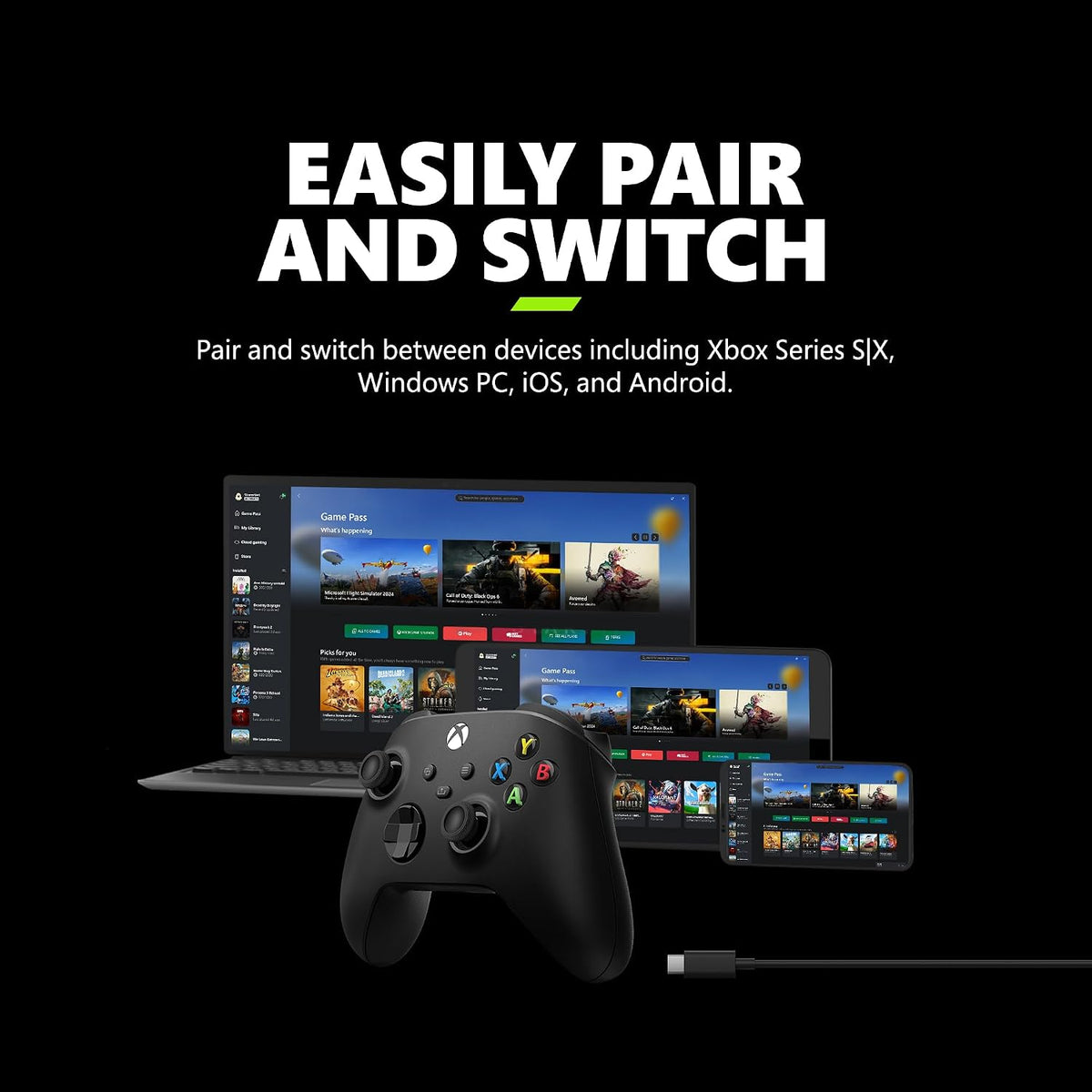 Xbox Core Wireless Controller with USB-C Cable Carbon Black