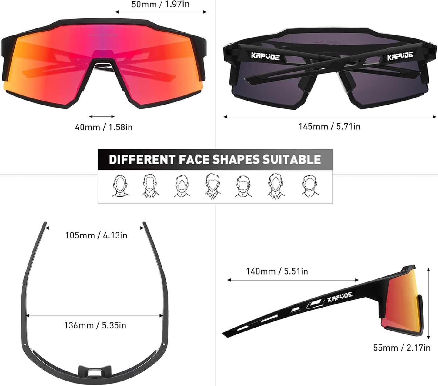 KAPVOE Ultra-Light Polarised Cycling Glasses with Interchangeable Lenses