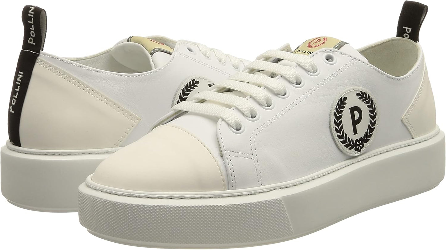 Pollini Men's White Calf Leather Sneaker with Rubber Sole