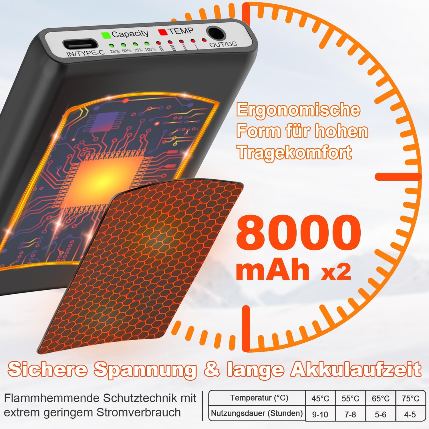 VICEPLUS Heated Ski Socks with 8000mAh Battery and App Control