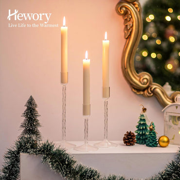 Hewory Vintage Glass Candle Holders Set – 3 Elegant Taper Stands