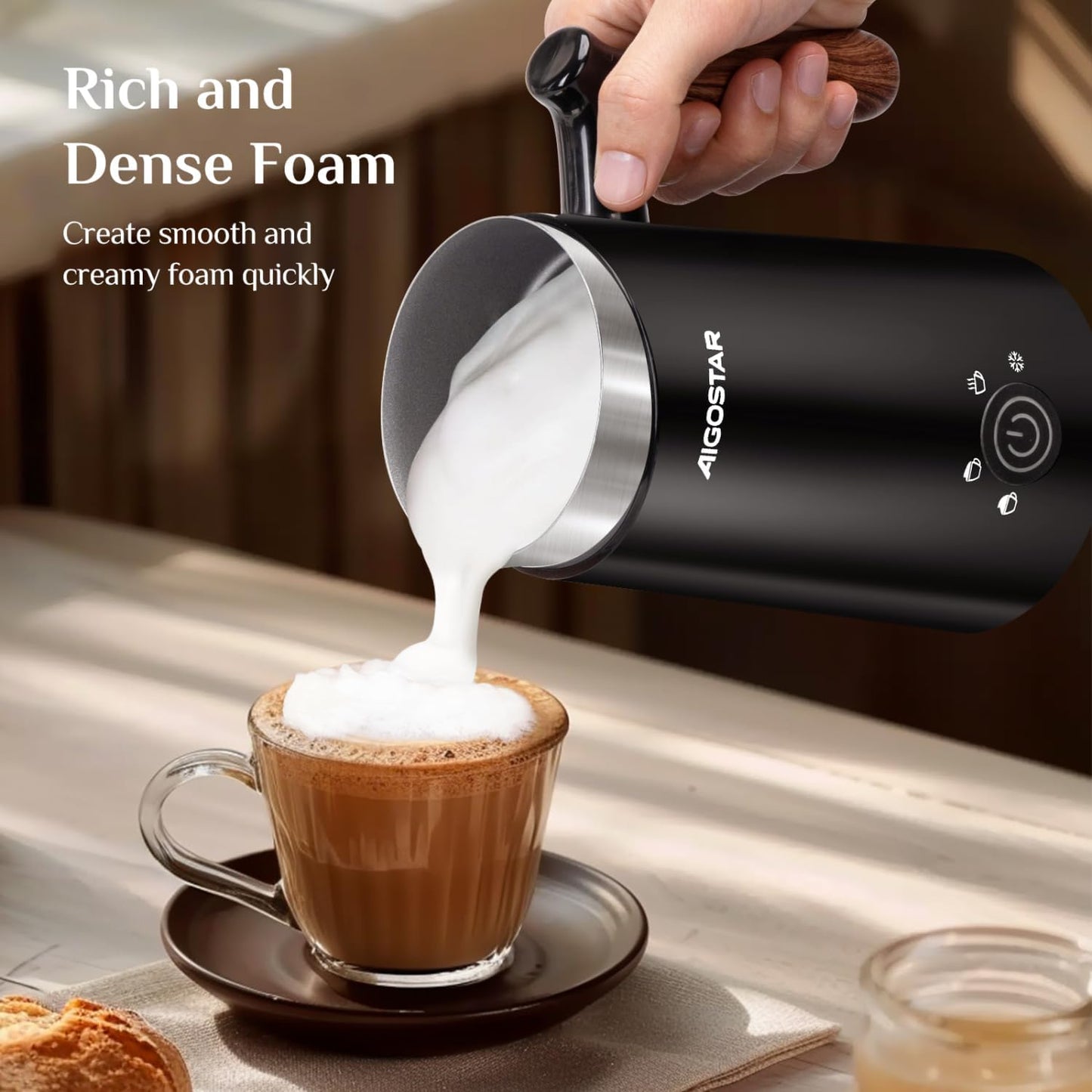 Aigostar Automatic Milk Frother and Warmer, Electric Steamer for Creamy Coffee