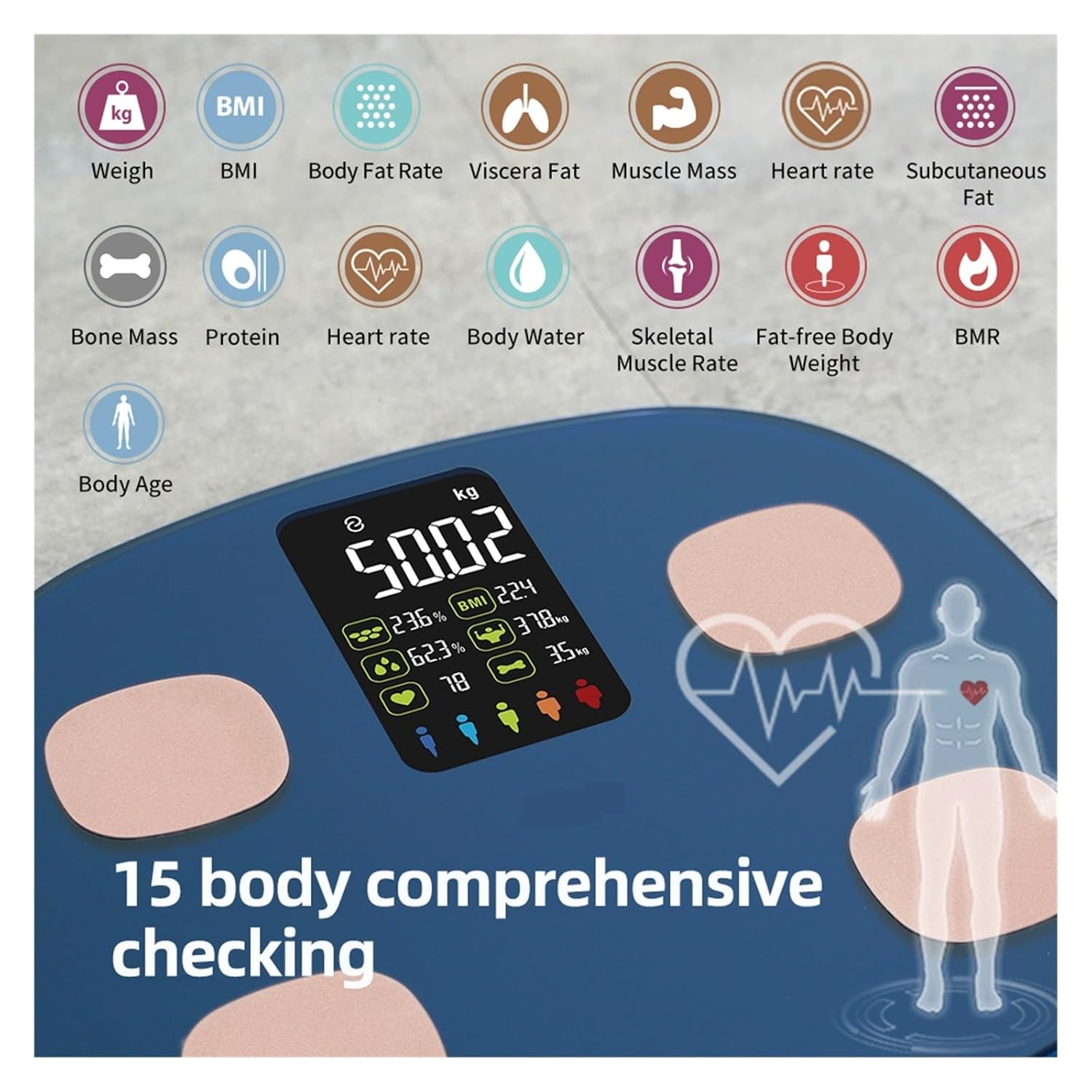 MZZYG Smart Bluetooth Body Fat Bathroom Scale with Heart Rate