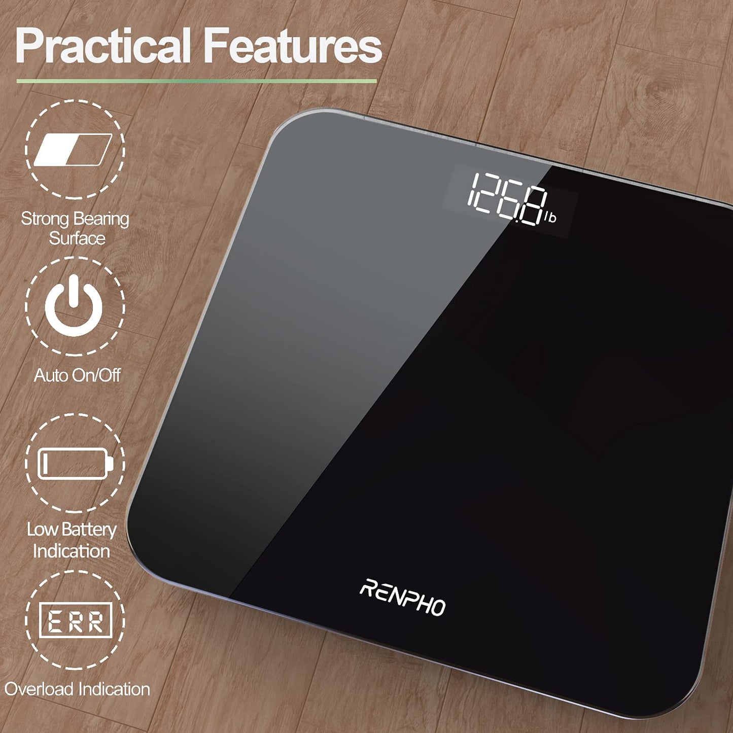 RENPHO Mechanical Bathroom Scale – Precise 400lb Capacity, Sleek Black Design