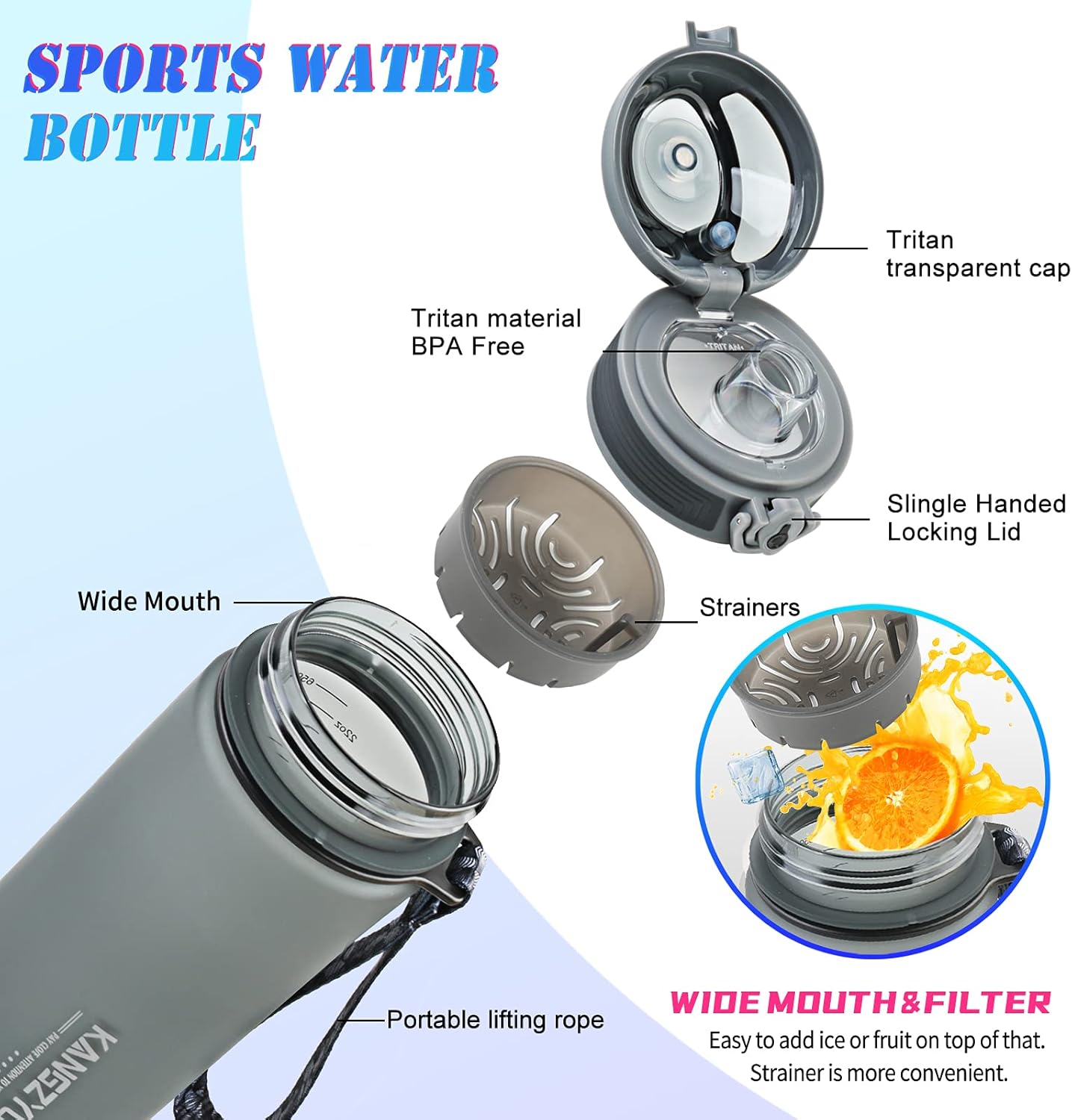 KANGZYUAN 32oz Leak-Proof Sports Water Bottle with Flip Top