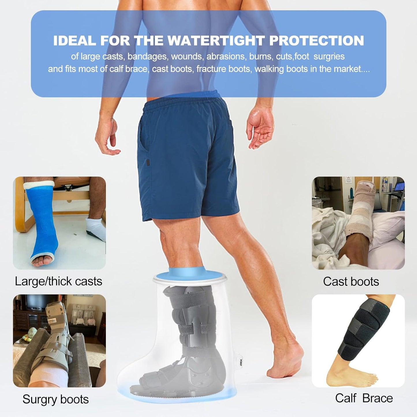 YUNCHI Waterproof Extra Wide Leg Cast Cover for Shower