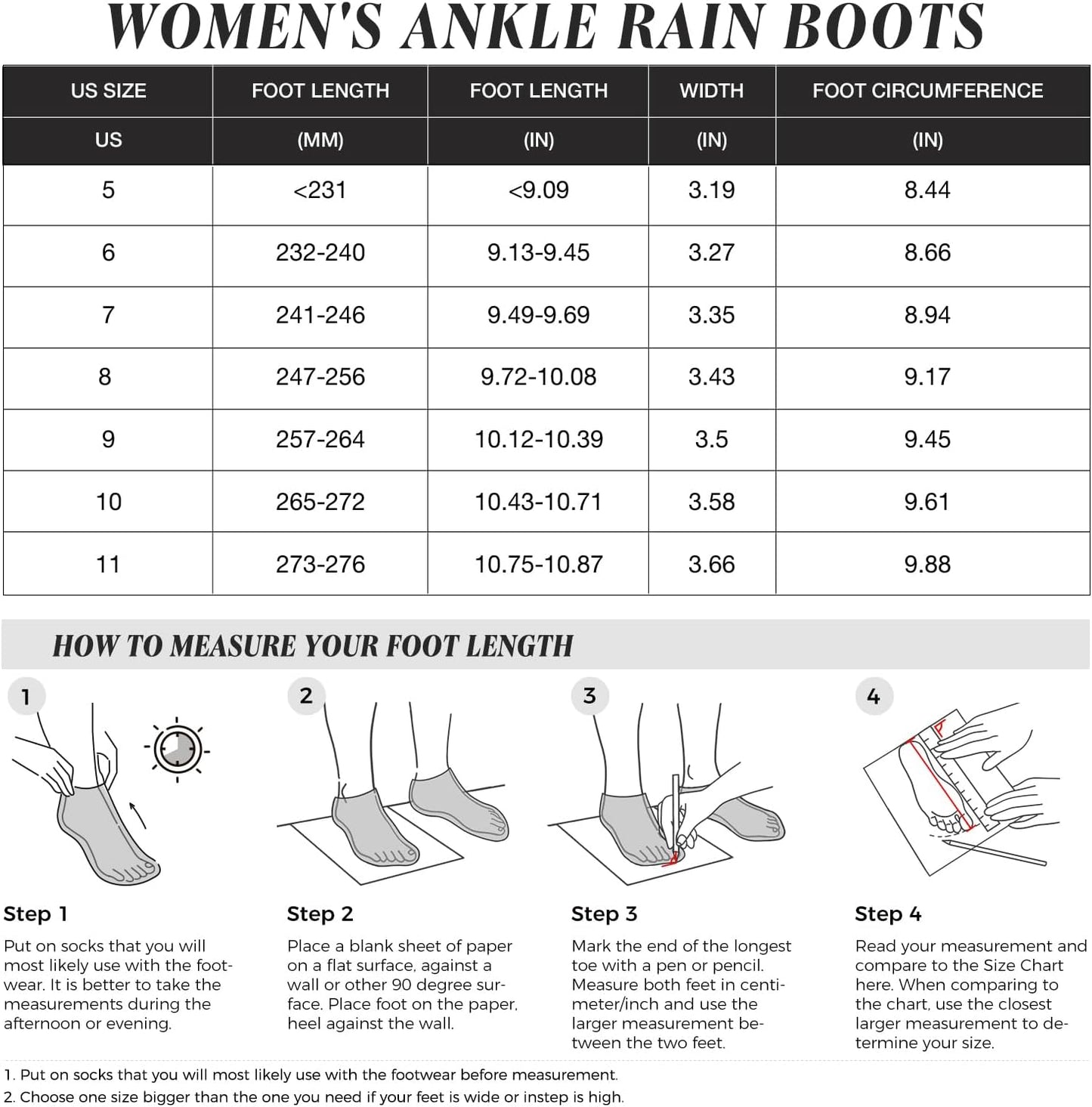 HISEA Women's Waterproof Ankle Rain Boots with Anti‑Slipping Sole