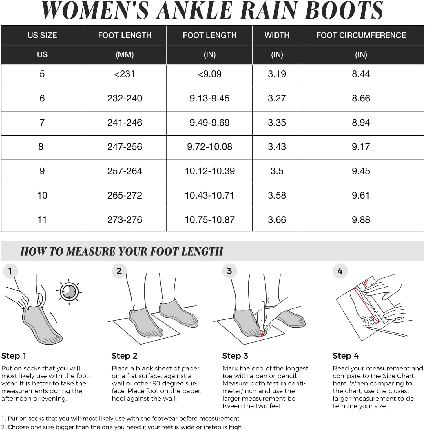 HISEA Women's Waterproof Ankle Rain Boots with Anti‑Slipping Sole