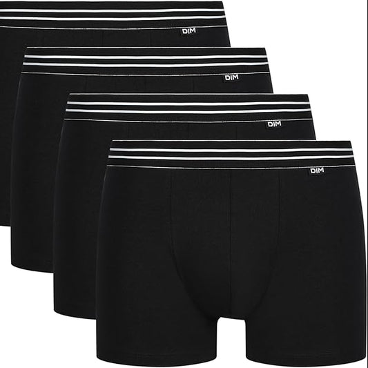 DIM Men's Stretch Cotton Boxer Shorts Pack of Four Black