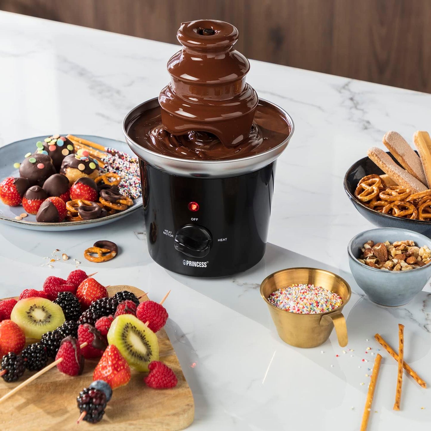 Princess 3‑Tier Stainless Steel Chocolate Fountain with Warm‑Keep, 0.4L