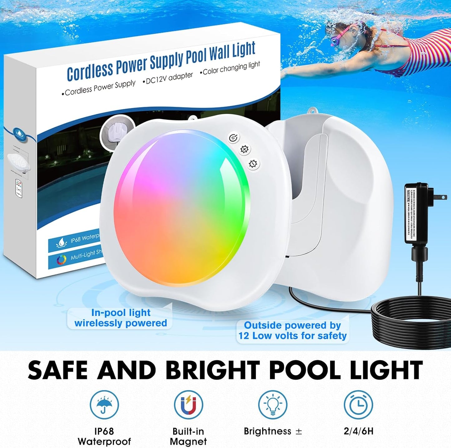DeeprBetter CT303_1V Floating Pool Light Color Changing Waterproof Magnetic White