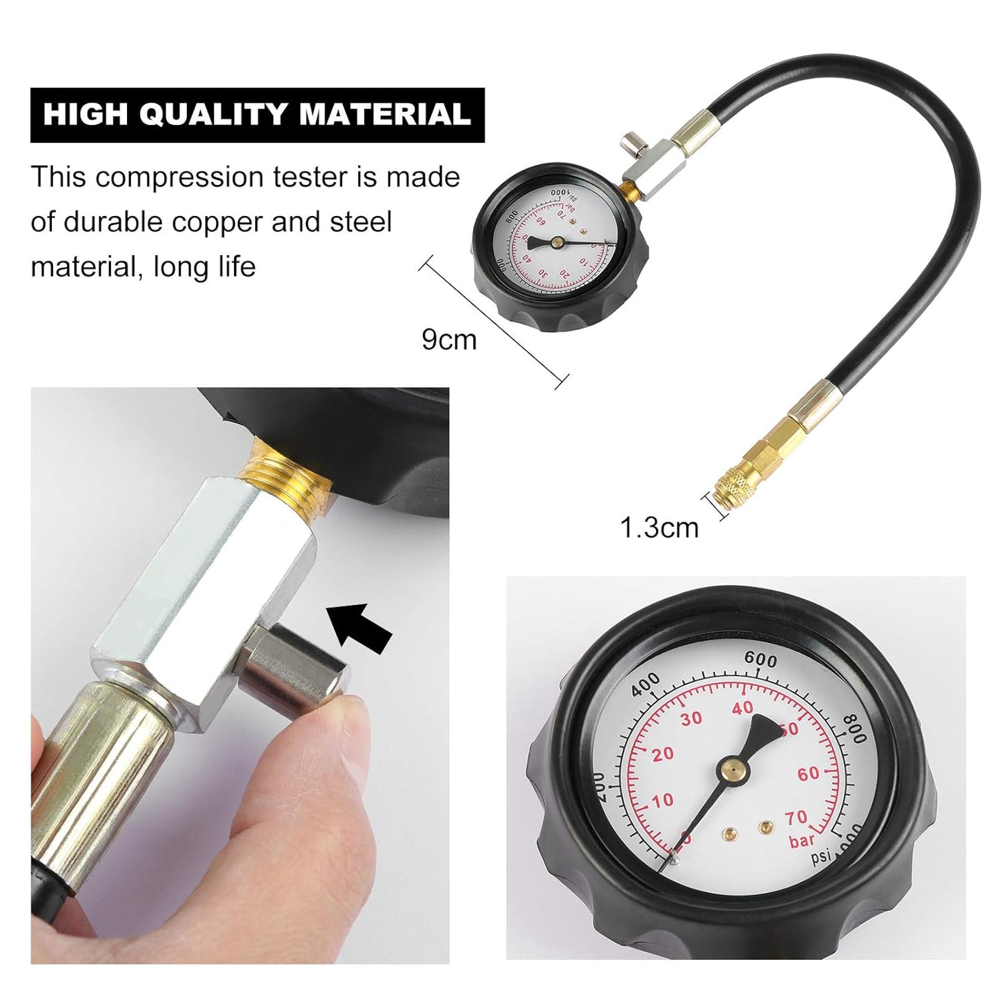 Professional Diesel Engine Compression Tester Kit - Accurate 0-1000 PSI Diagnostic Tool