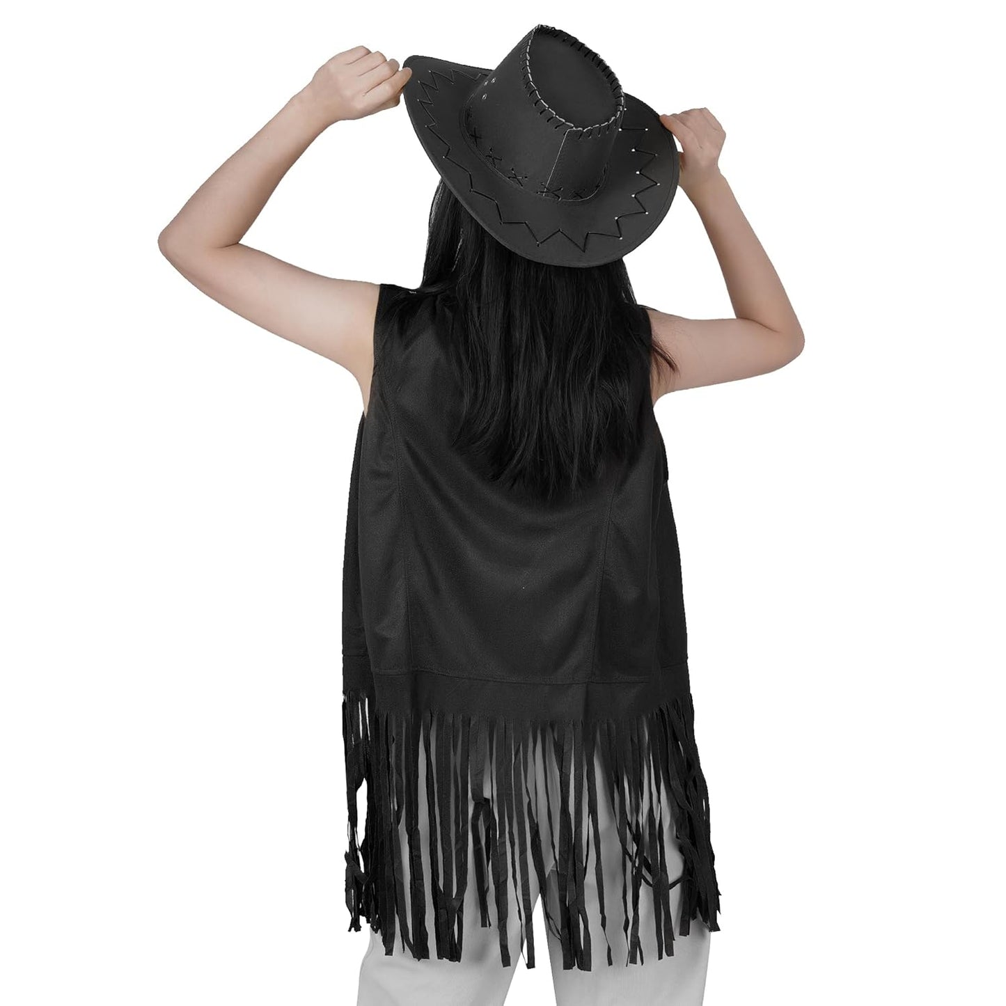 Western Cowgirl Costume Set with Fringe Vest, Hat, Sunglasses, Bandana
