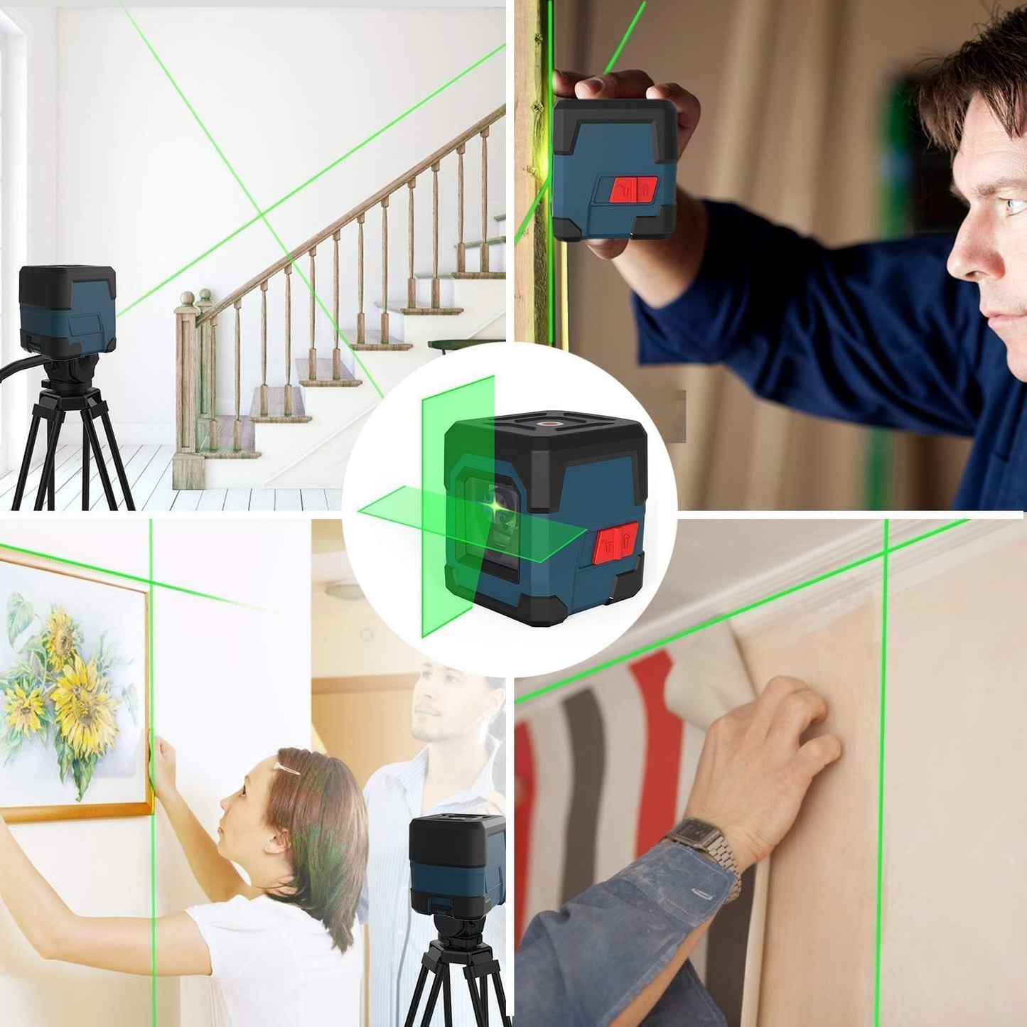 RockSeed Green Laser Level: 360° Rotating Cross Line, Self-Leveling, IP54