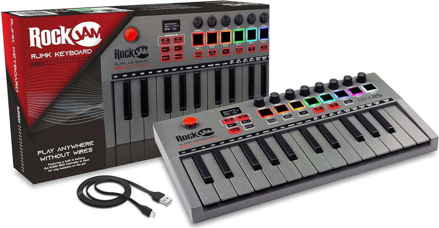 RockJam 25-Key Bluetooth MIDI Keyboard with Touchpads & Joystick