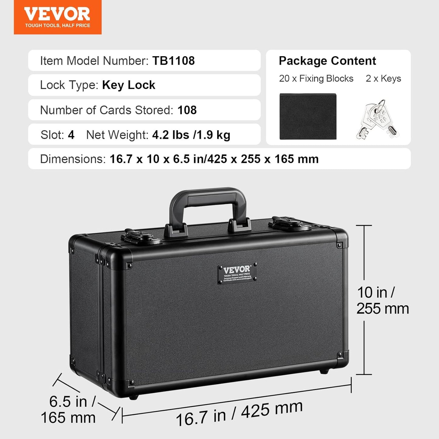 VEVOR Graded Card Storage Box, 4 Slots, Sports Card Holder with Key Lock