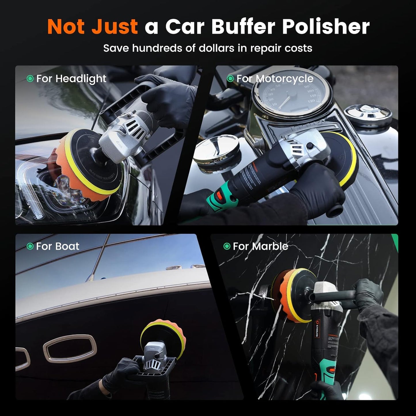 ETOOLAB 1200W Car Buffer Polisher Kit, 6 Variable Speed 6/7 Inch Detailing Machine