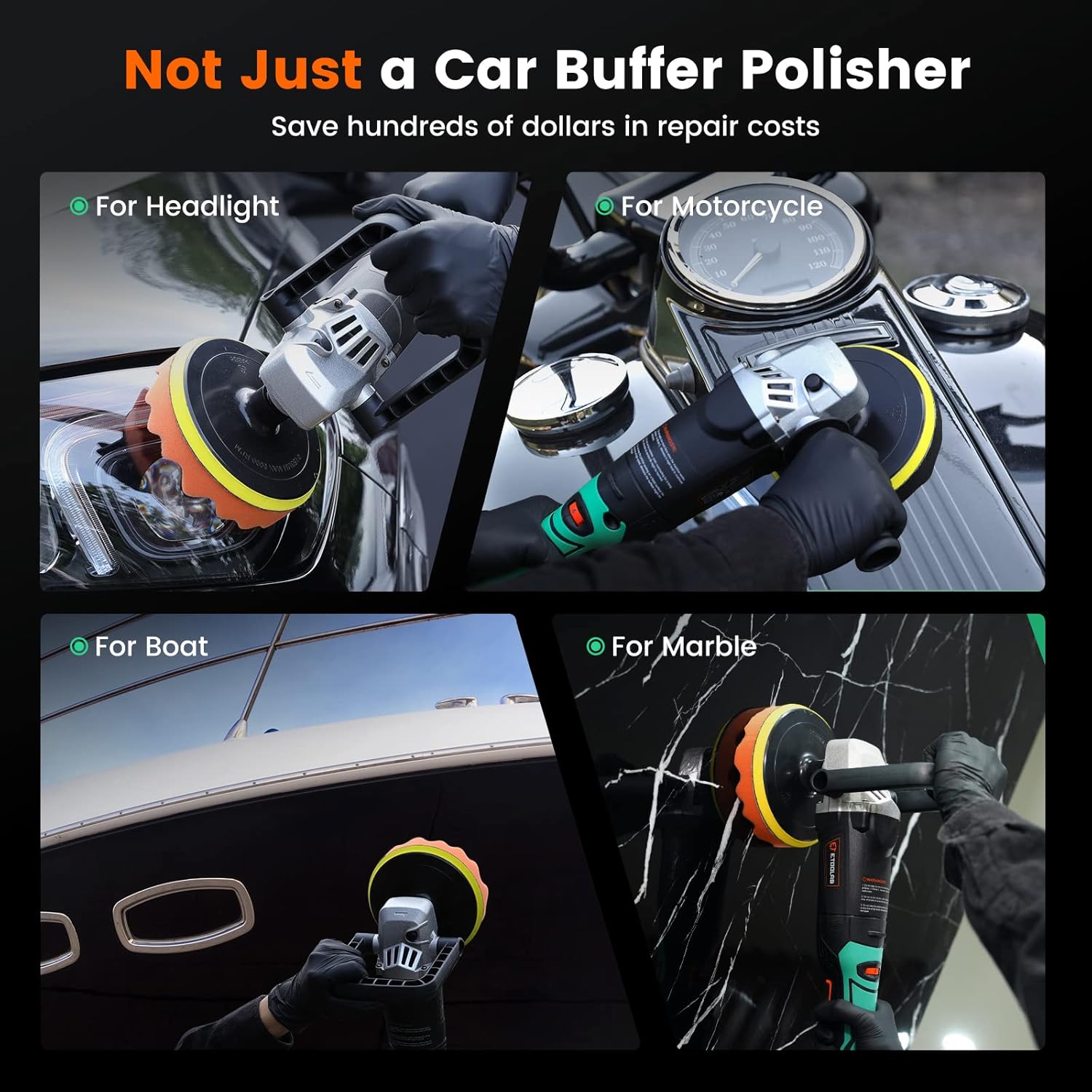 ETOOLAB 1200W Car Buffer Polisher Kit, 6 Variable Speed 6/7 Inch Detailing Machine