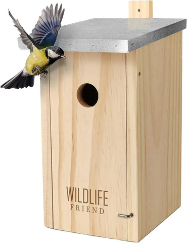 WILDLIFE FRIEND NABU Solid Wood Weatherproof Birdhouse with Metal Roof, 32mm Entrance - Gomix Brands Outlet