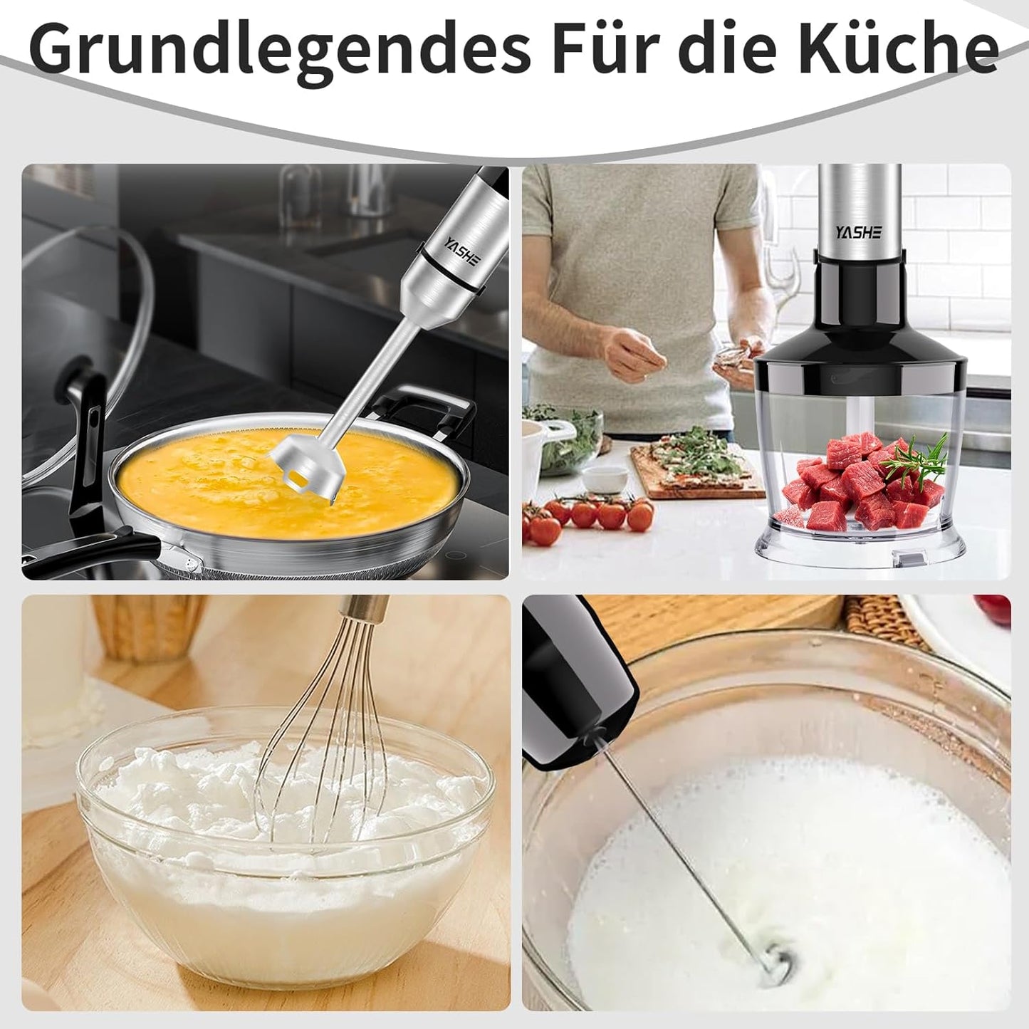 YASHE 5-in-1 1000W Immersion Hand Blender with Chopper, Whisk, Frother