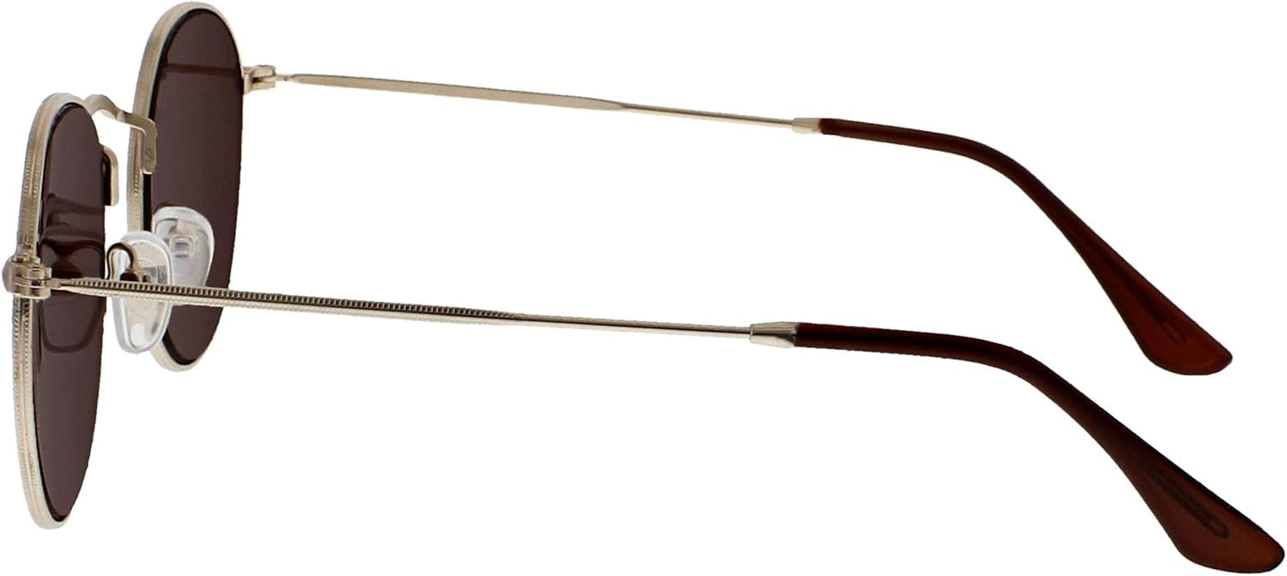 OPULIZE Sol Retro Round Sunglasses Gold Frame Brown Tips