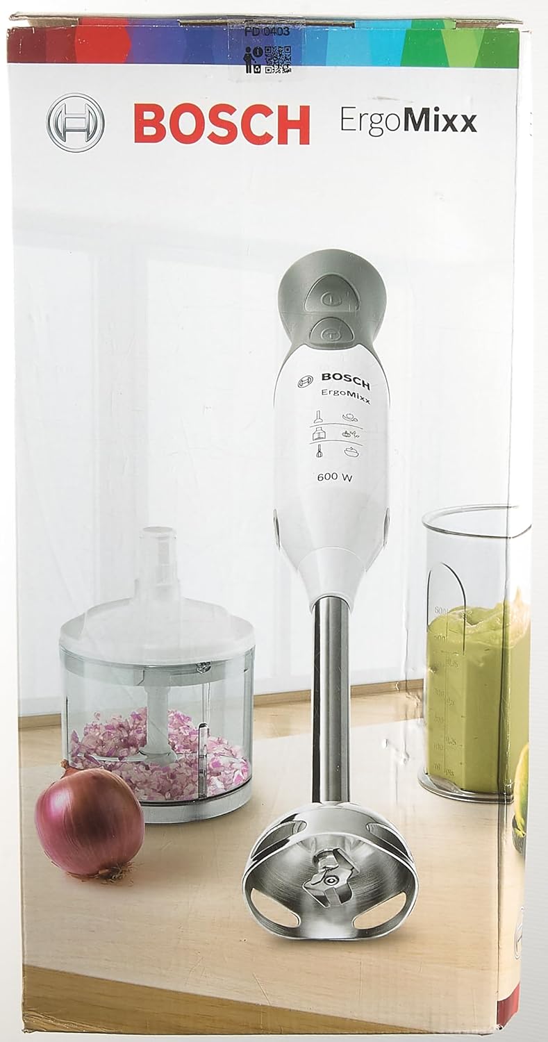 Bosch ErgoMixx 600W Hand Blender: Powerful Immersion Mixer, Whisk, Chopper