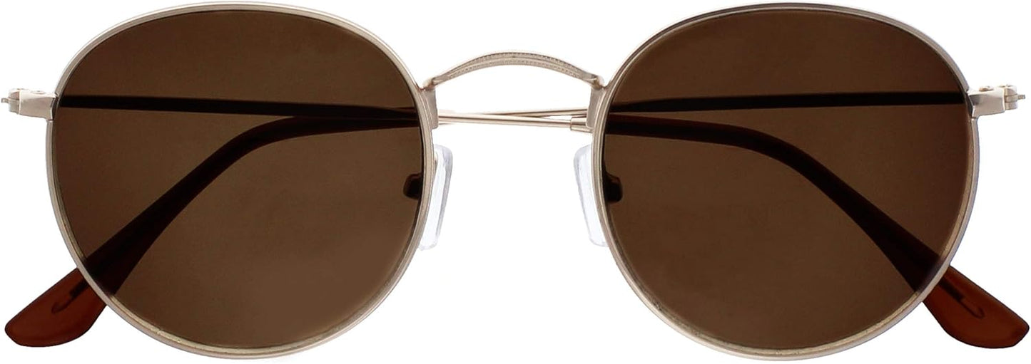 OPULIZE Sol Retro Round Sunglasses Gold Frame Brown Tips