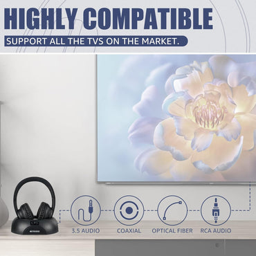 Retekess TA006 Wireless TV Headphones with Charging Dock, 100ft Range