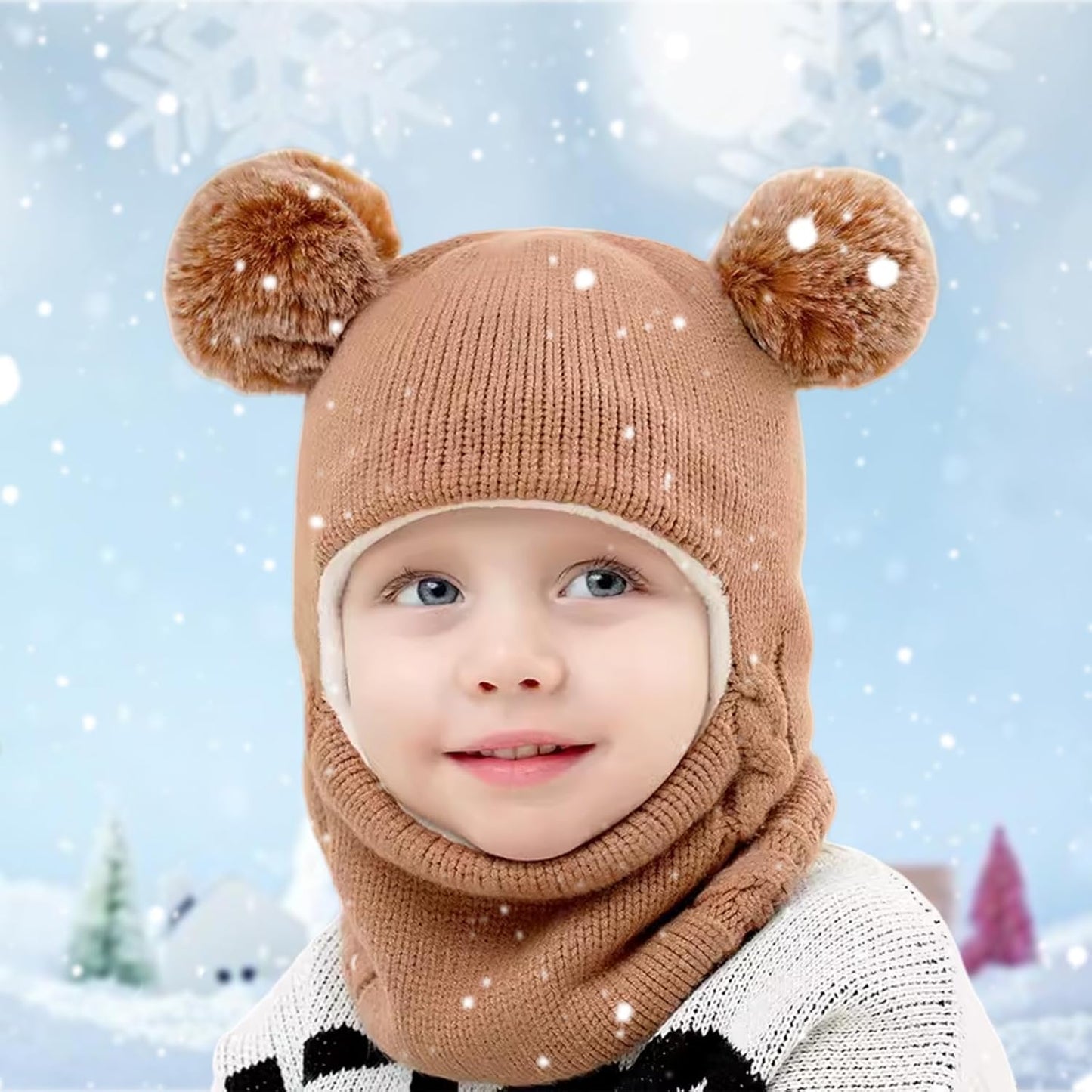 Fadcaer Warm Hooded Baby Winter Hat with Pom Pom