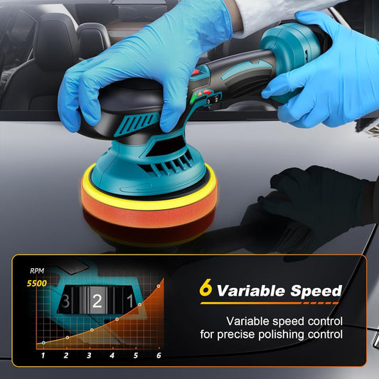 XIAZIR Cordless 6" Car Buffer Polisher with 2x2000mAh Batteries