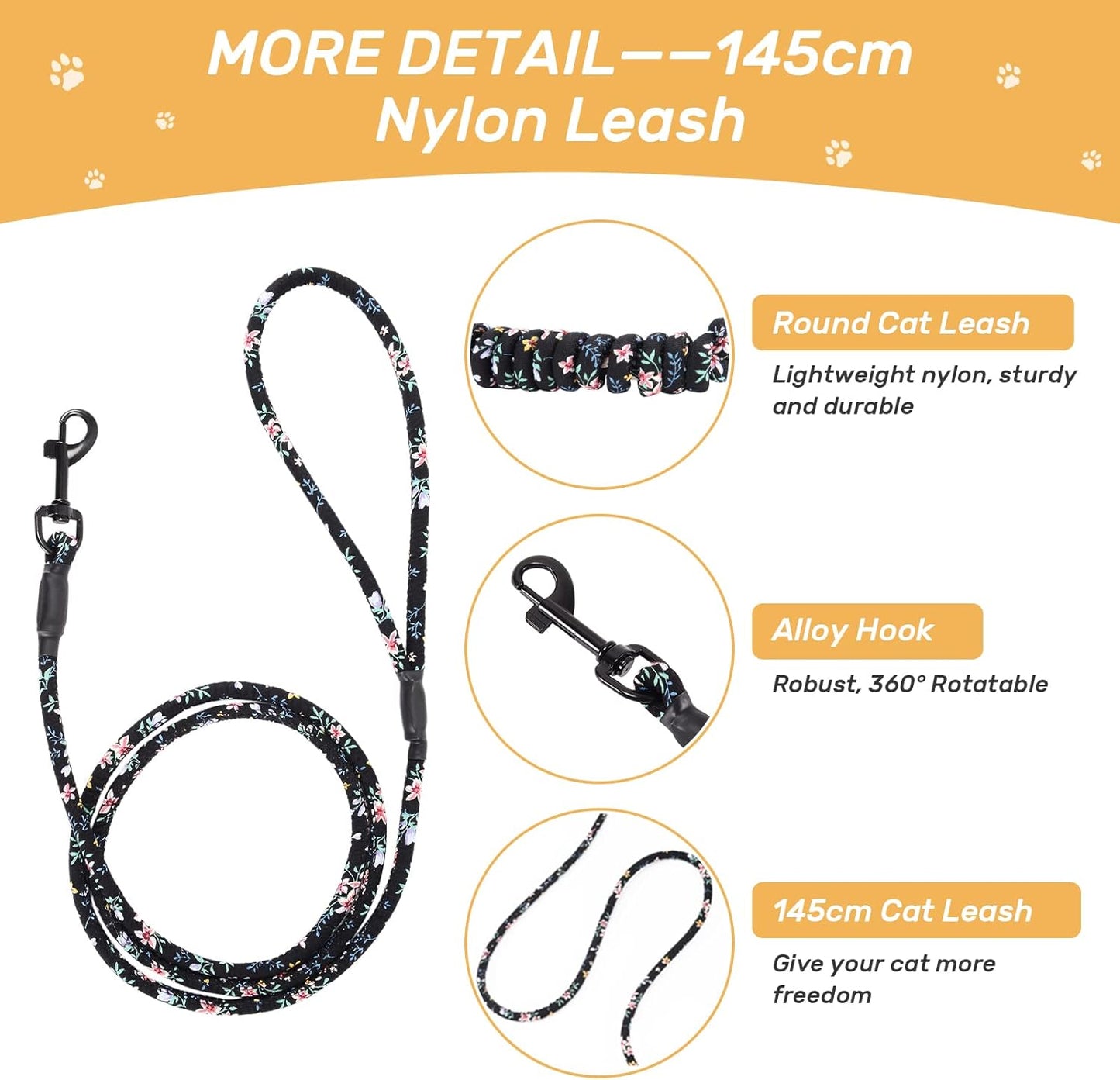 PETTOM Floral Cat Harness and Leash Set - Escape Proof Design