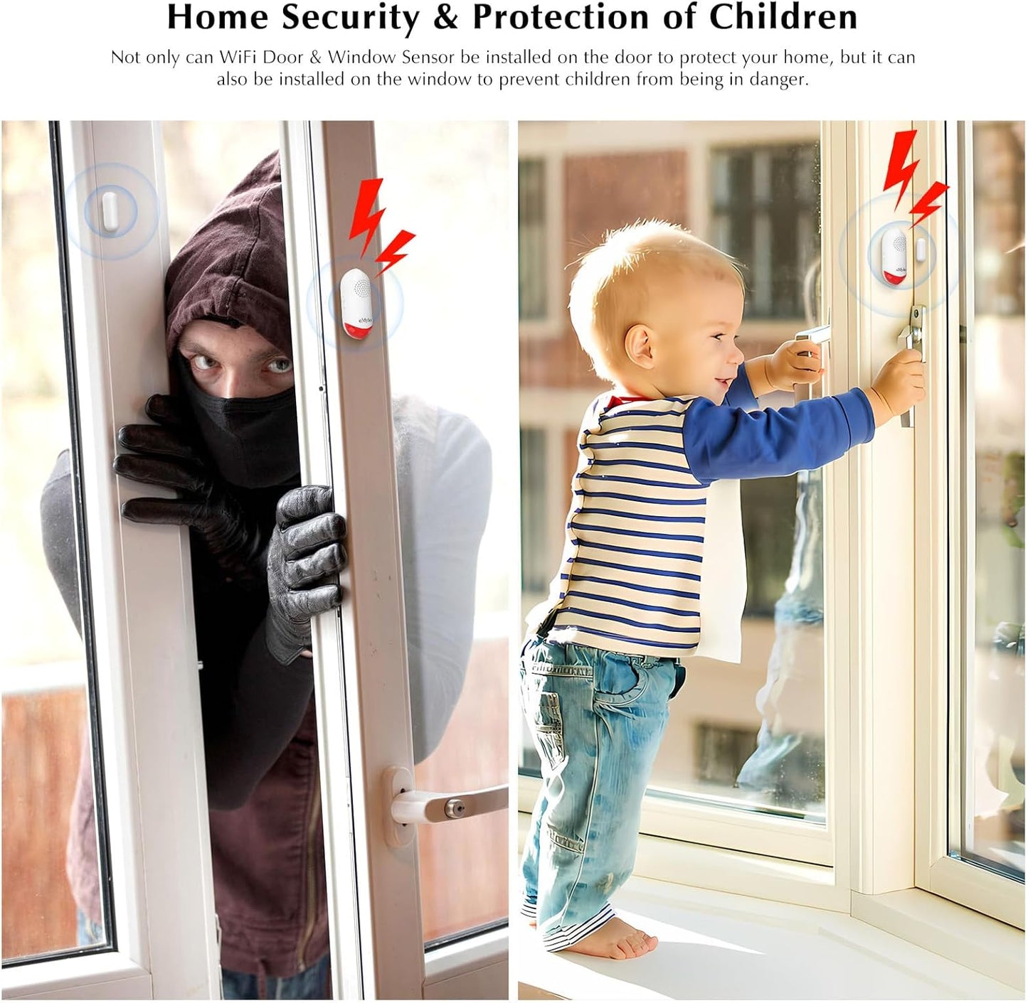 eMylo 120dB WiFi Door Alarm Sensor with Light, Smart Home Security