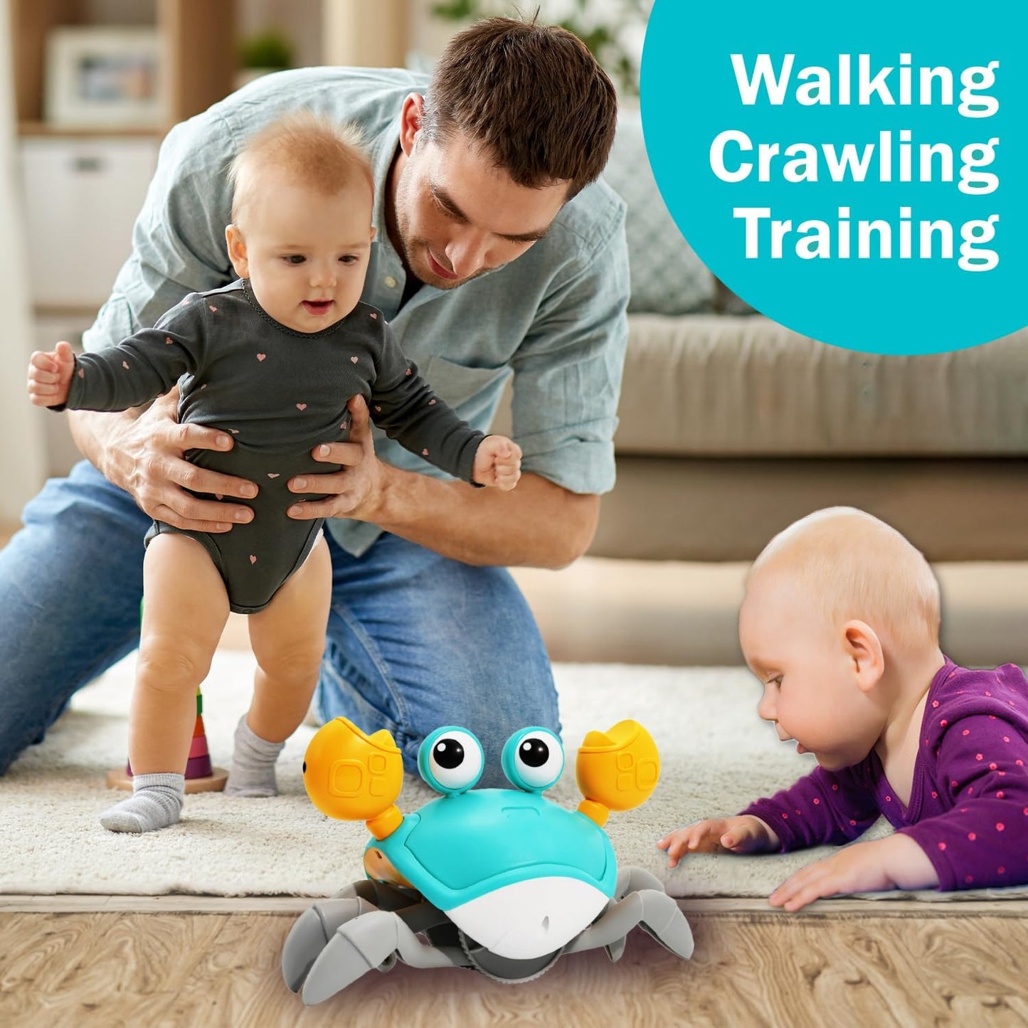 Interactive Green Crawling Crab Toy with Music and Mute Button
