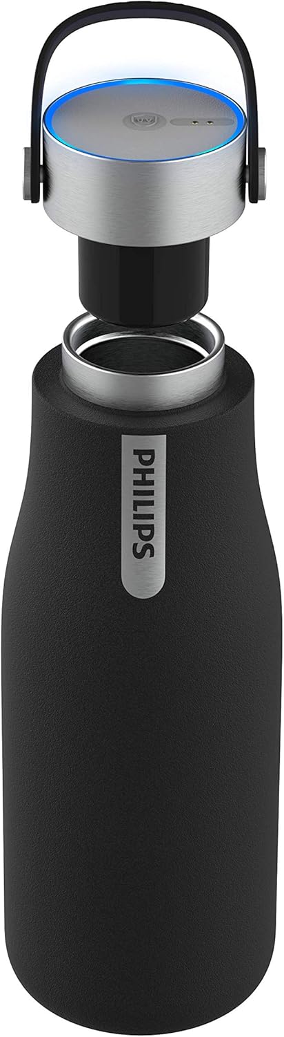 Philips GoZero Smart UV Bottle – Black 590ml Stainless Steel