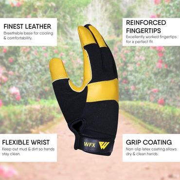 WFX Heavy-Duty Thorn-Resistant Leather Gardening Gloves Breathable Flexi Fit