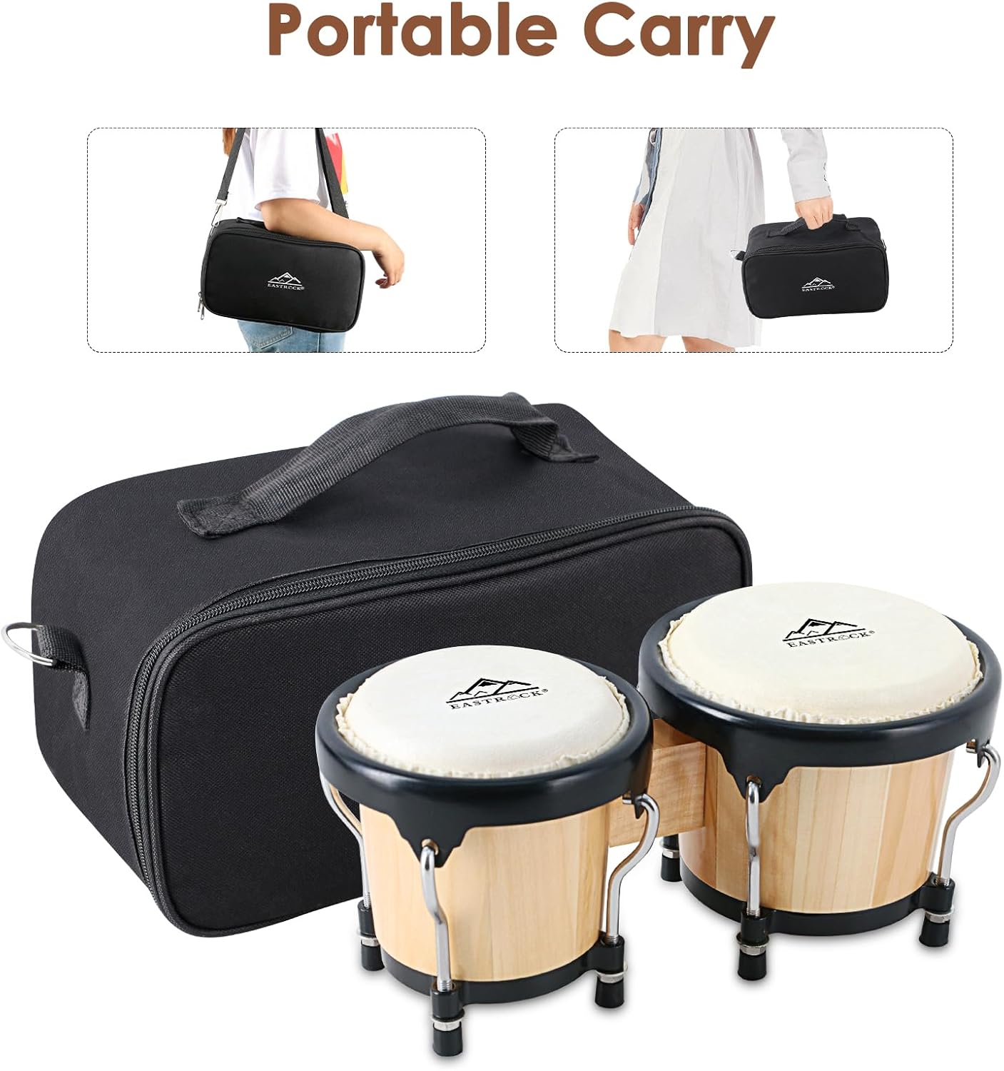 EastRock 4‑inch & 5‑inch Tunable Metal‑Wood Bongo Drum Set