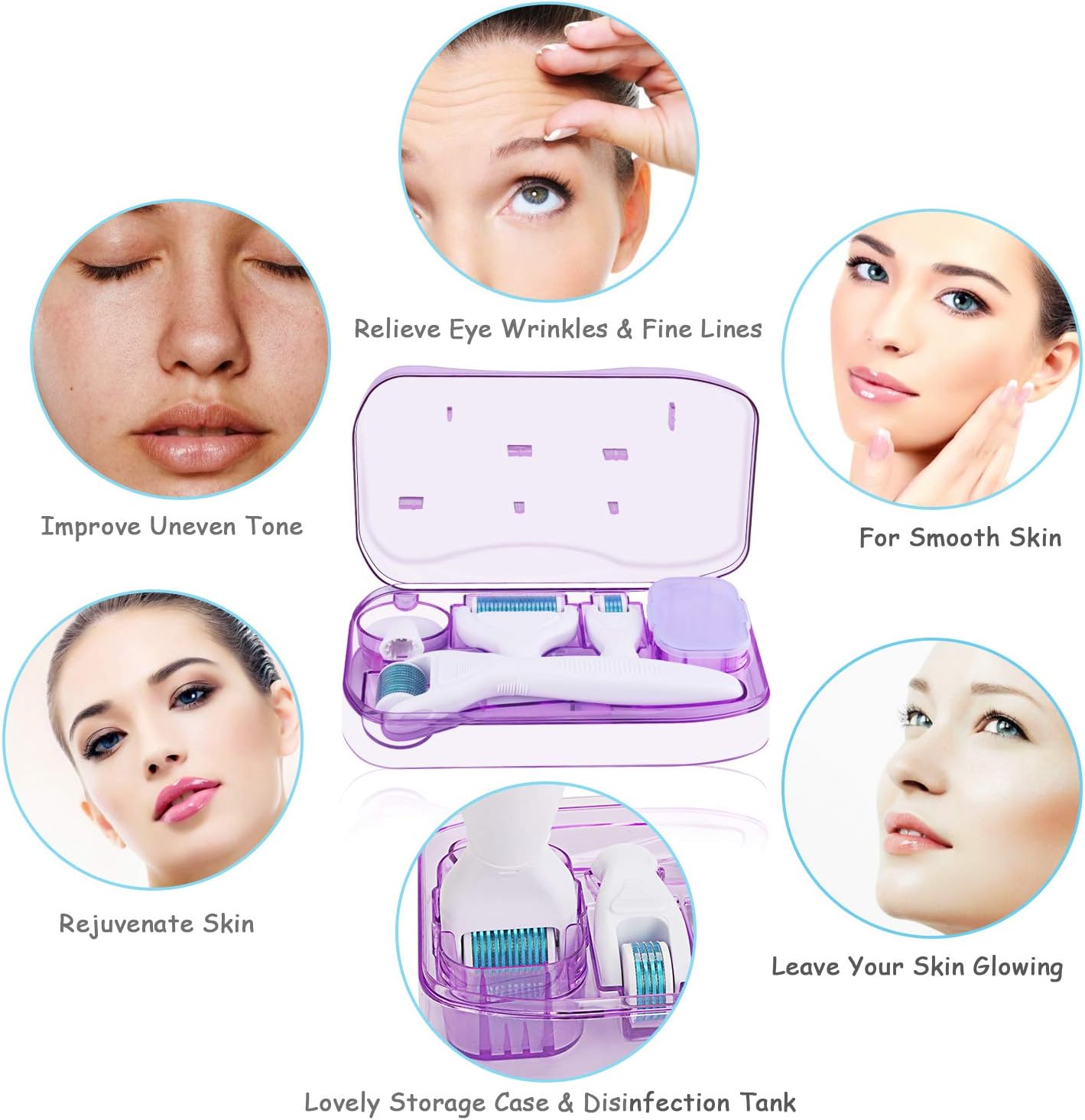 Winpok 6-in-1 Titanium Derma Roller Kit with 4 Needle Heads